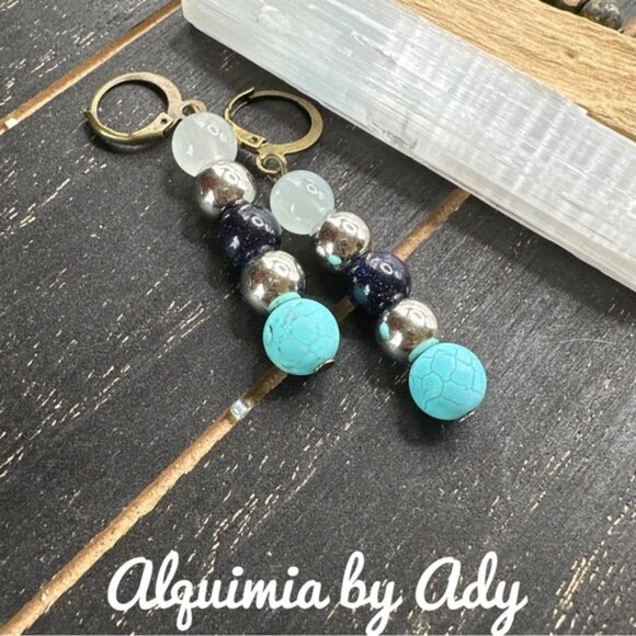 Alquimia Jewelry - Luxury Blue gemstones  dangle earrings